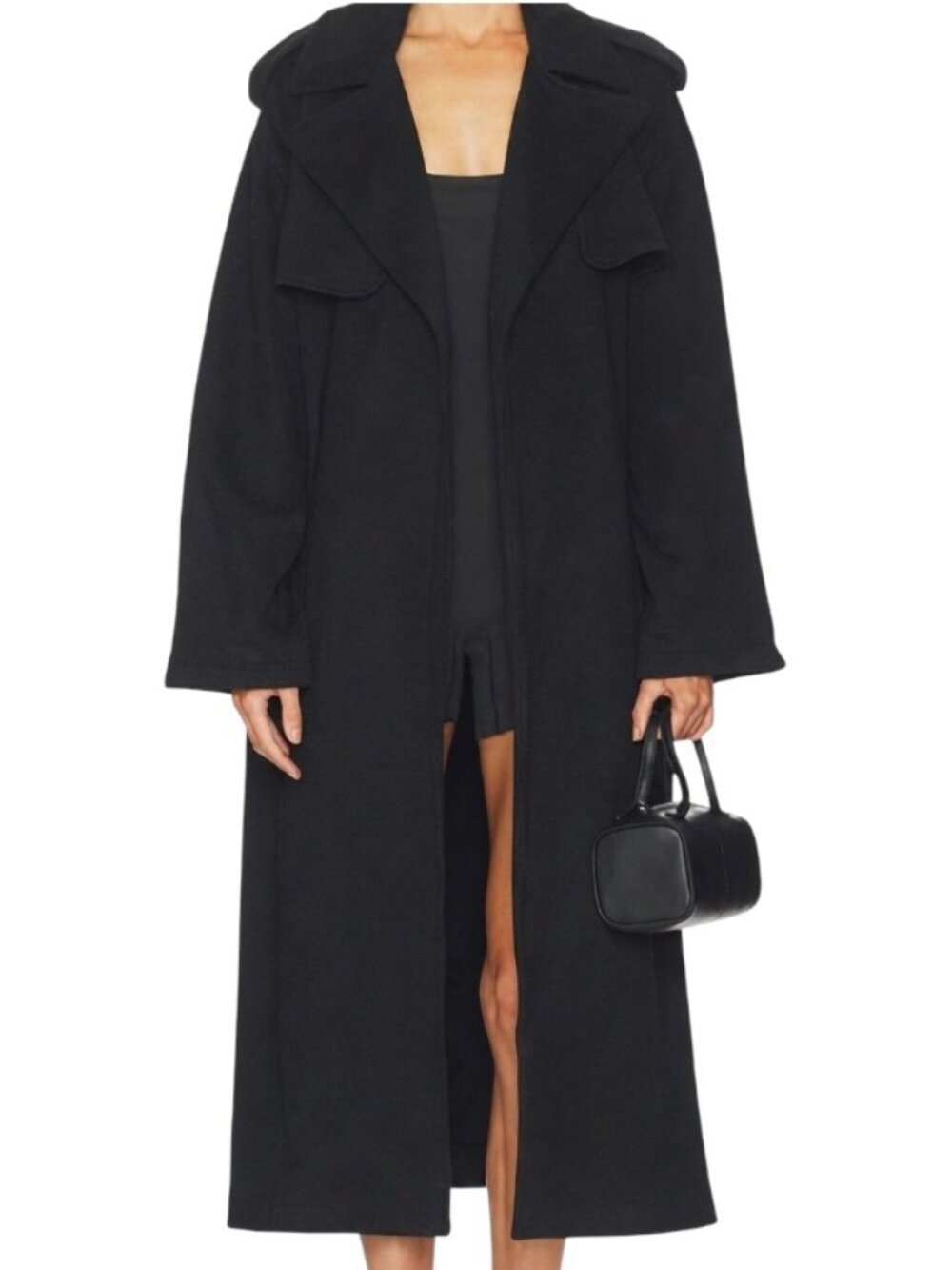 Skims Boyfriend Fleece Oversized Trench Coat Long Sleeve Onyx Black Size Medium